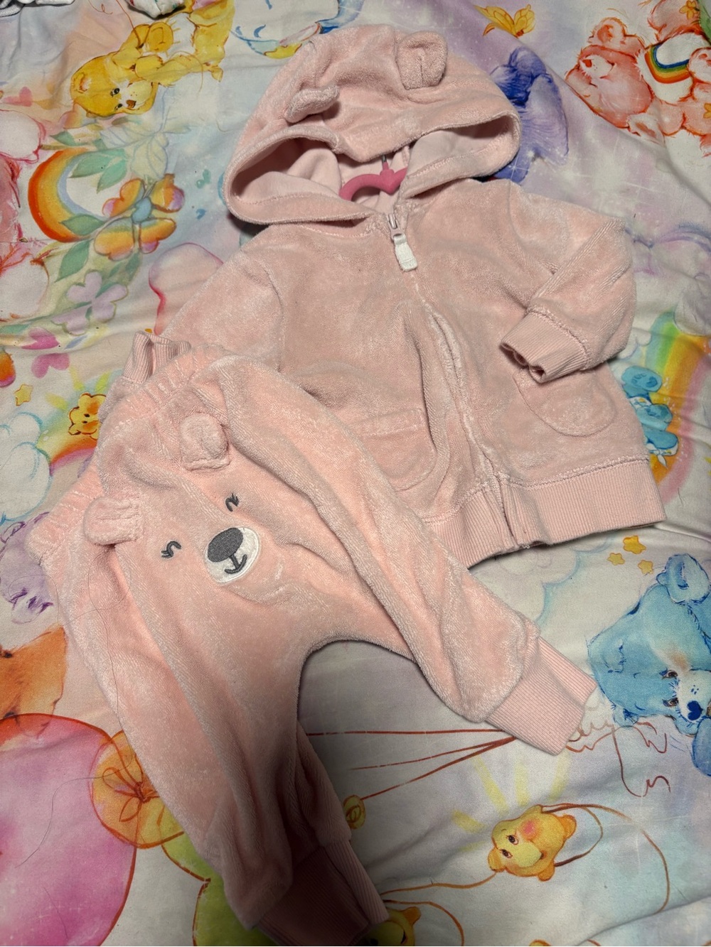 7/$30 Pink Plush Bear Hoodie & Jogger Set